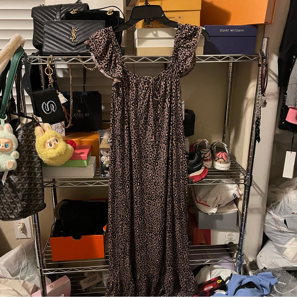 Leopard Print Ruffle Strap Maxi Dress - Brown & Black